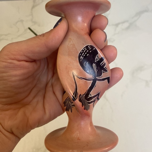 Vintage Pink Soapstone Candle Holder CandleStick Swirl Tribal African Home Decor - Picture 4 of 6